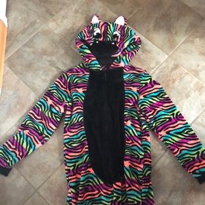 Adult Fluffy Rainbow Zebra Onesie Pajamas/Costume